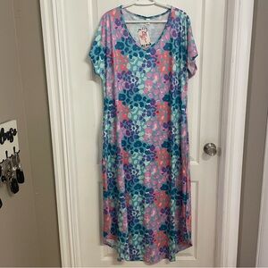 Shirley & Stone Colorful Maxi Dress Short Sleeve Side Slit Pockets NWOT Size XL